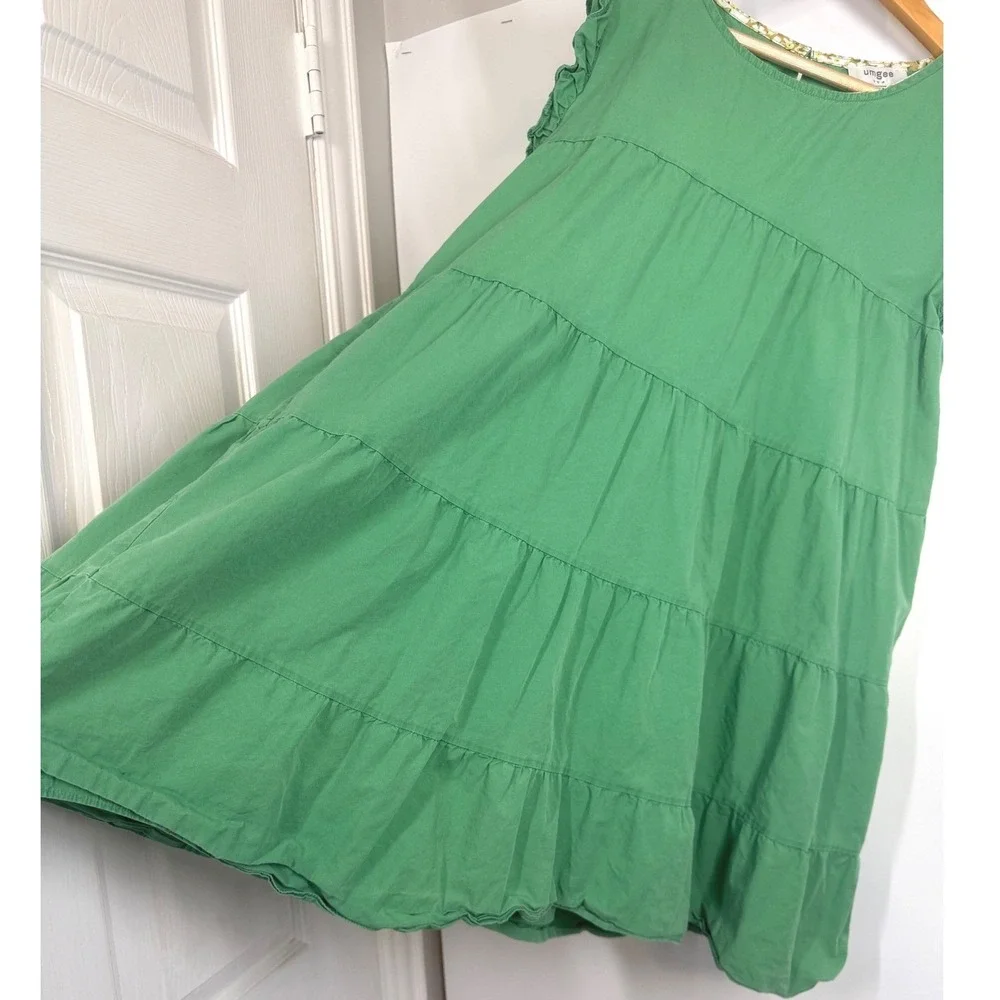 Umgee Green Tiered Dress‎ Ruffle Sleeveless Casual Cotton Women's Size S Beach